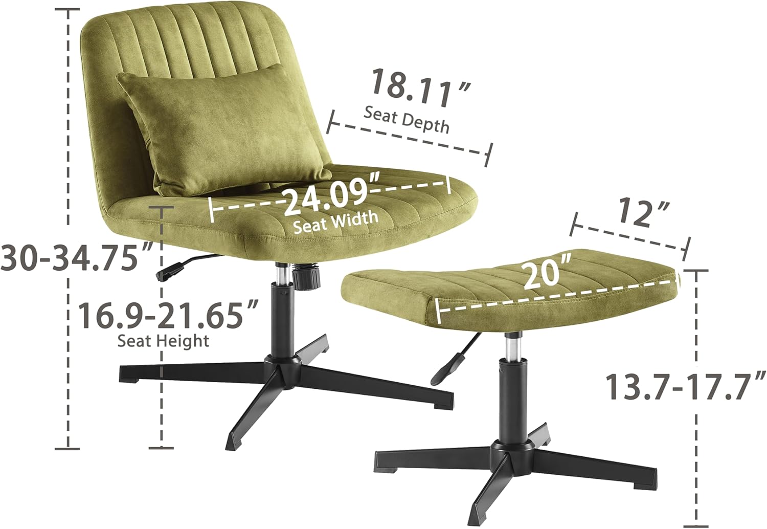 Green Tufted Art Leon Criss Cross Chair with Ottoman & Pillow