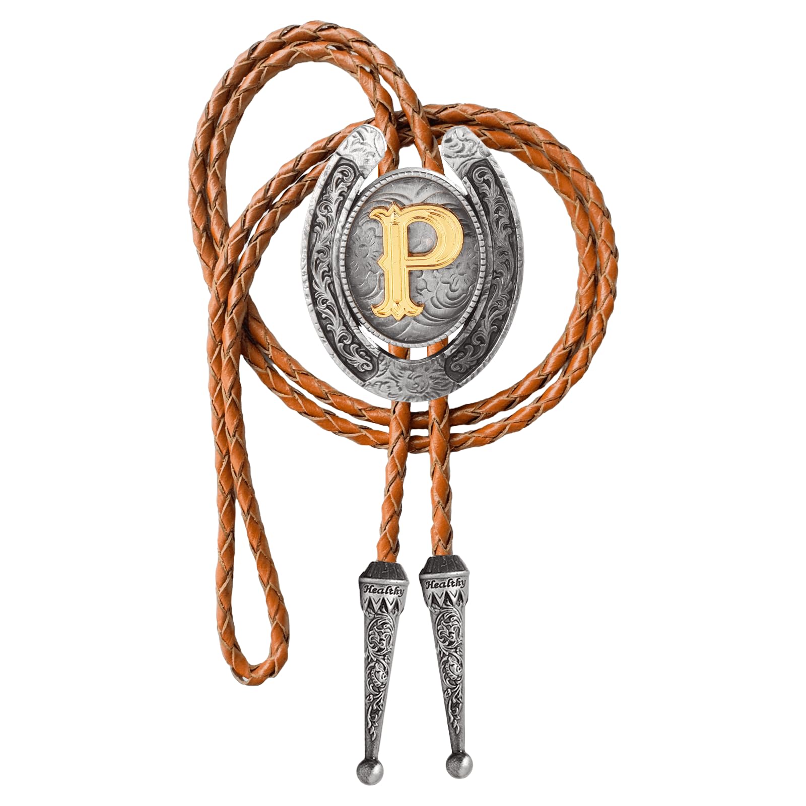 Western Cowboy Vintage Rodeo A-Z Initial Letter Bolo Tie for Men