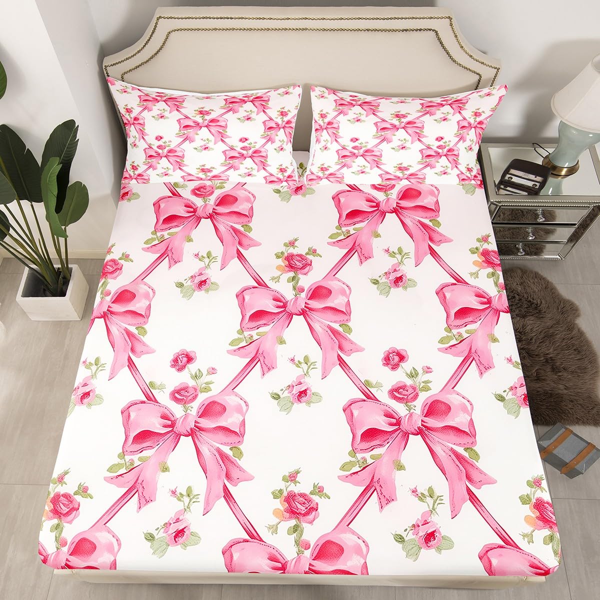 Drap housse 90x190 nœud de Noël Homewish pour lit enfant 1 personne