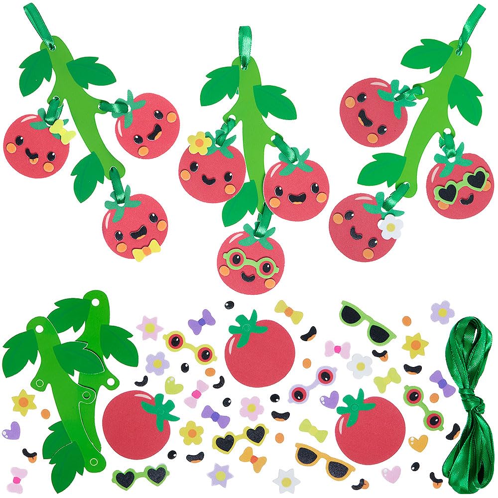 Baker Ross VC116 Vine Tomatoes Mix & Match Decoration Kits - Pack of 6, Foam Tomato Crafts