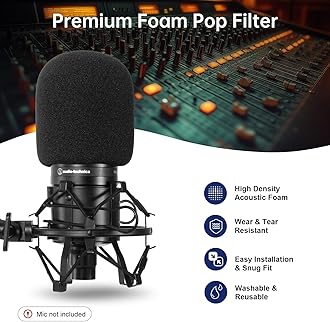 Pop Filter/Windscreen for Audio-Technica AT-2020 AT-2035 AT-2040 AT-2050 ATR2500 ATR2500X AT-4040 Microphones, Foam Mic Cover for Filtering Plosives and Hissing Noise (Foam-Black)