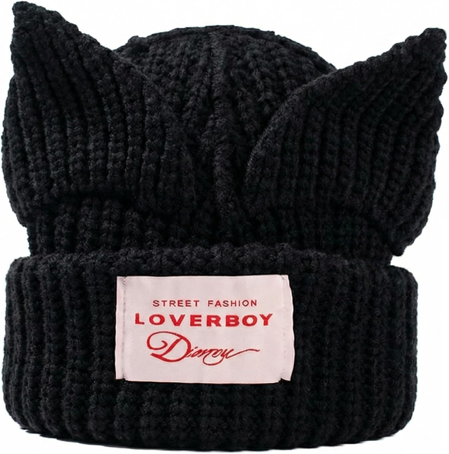 Cat Ear Beanie Y2K Cute Knit Hat with Ears Warm Crochet Hat Skull Cap for Women Men