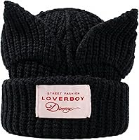 VPTMRP Cat Ear Beanie Y2K Cute Knit Hat with Ears - Warm Unisex Crochet Skull Cap for Women Men