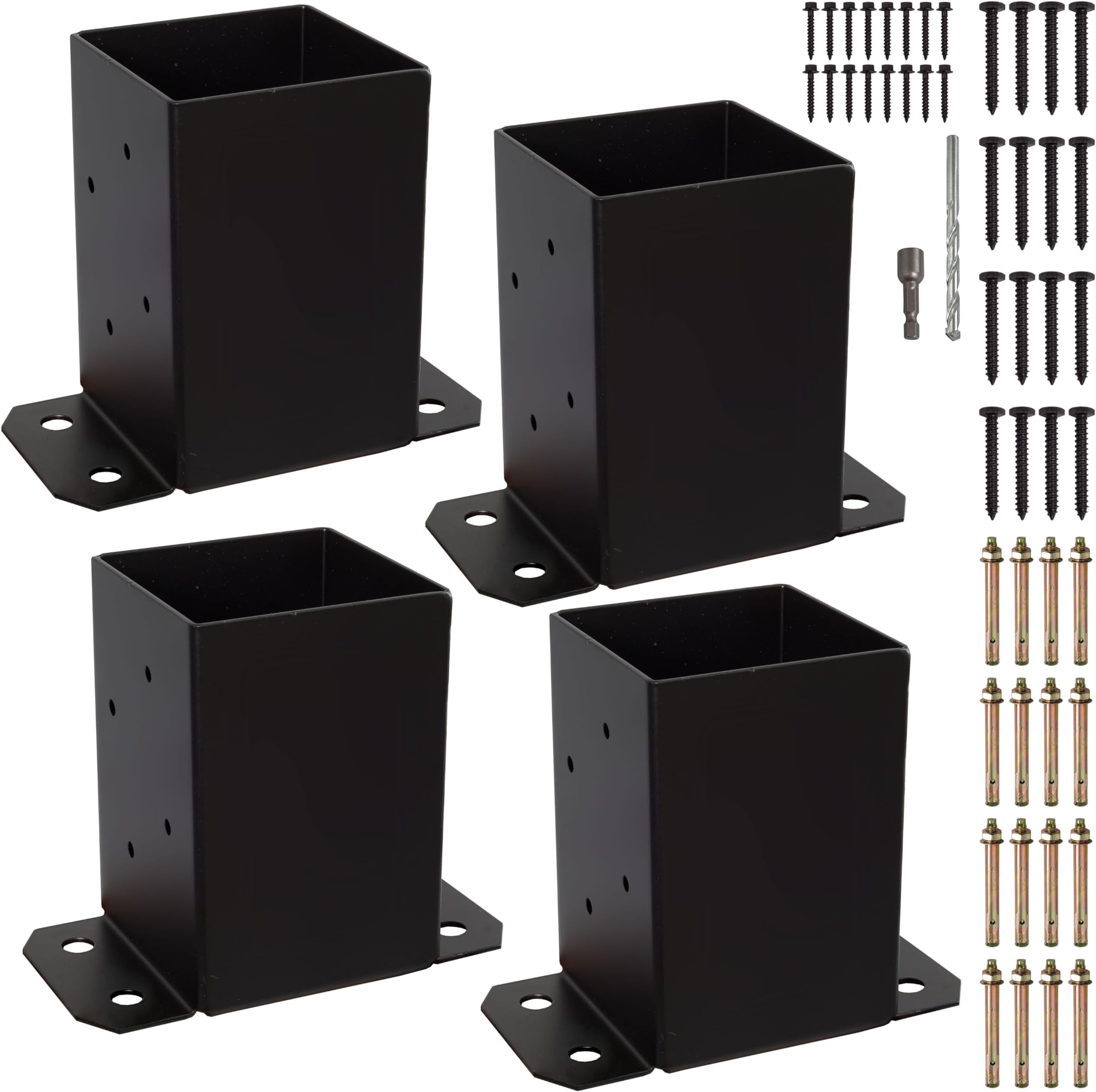 LADECH 4x4 Wood Fence Post Anchor Base (Set of 4), 13GA Thick Steel and Black Powder Coated,Come with Wood Screws and Concrete Anchors