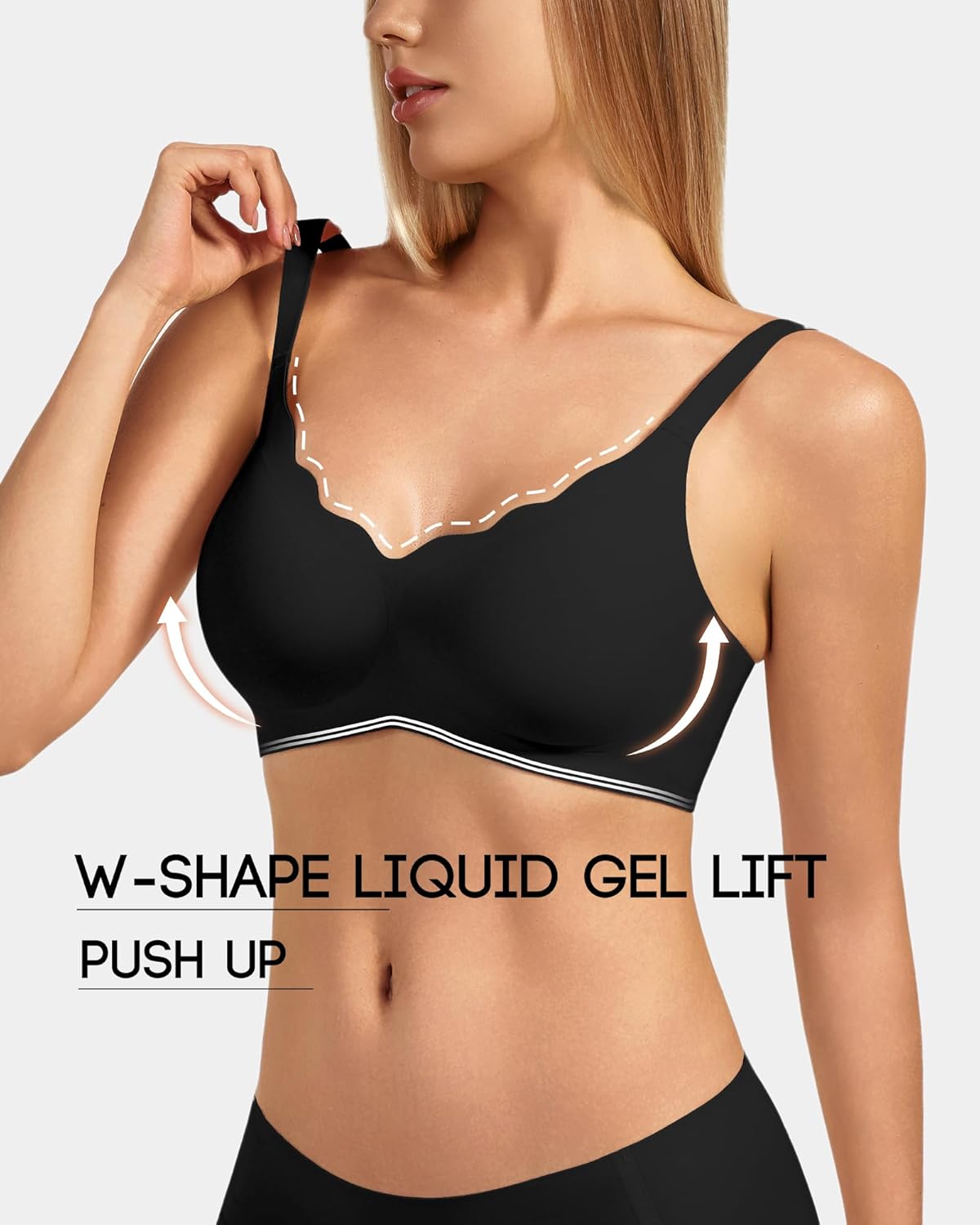 Women's Scalloped Jelly Comfort Wireless Bra - Breathable for Support, No Underwire Push Up Seamless T-Shirt Bralette - Image 2
