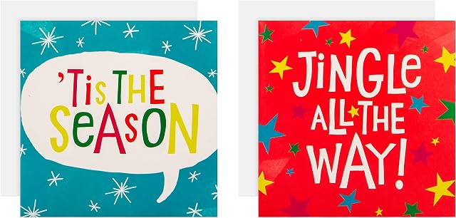Hallmark Christmas Card Pack - 30 Simply for You Collection Mini Cards in 2 Fun Contemporary Designs