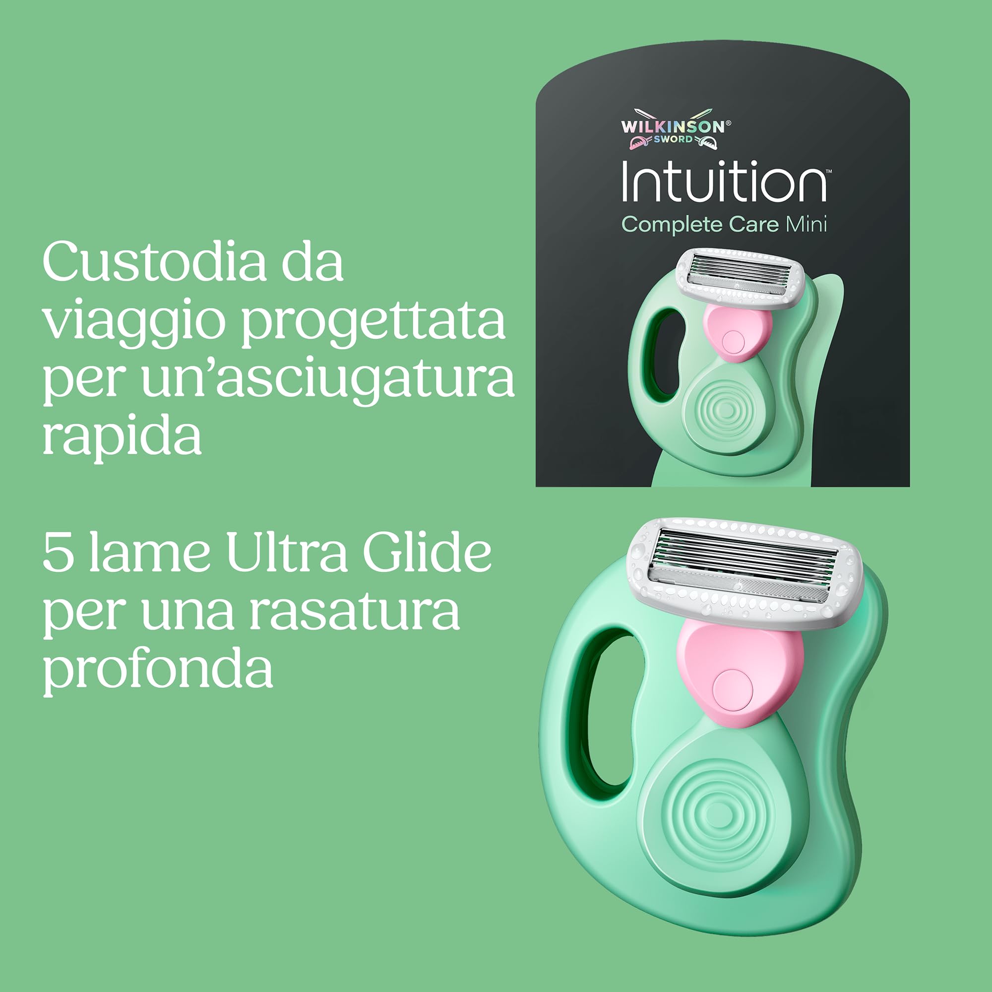 Wilkinson Sword Intuition Complete Care Mini Travel, 1 rasoio da donna, 1 custodia da viaggio, 1 ricarica per rasoio da donna