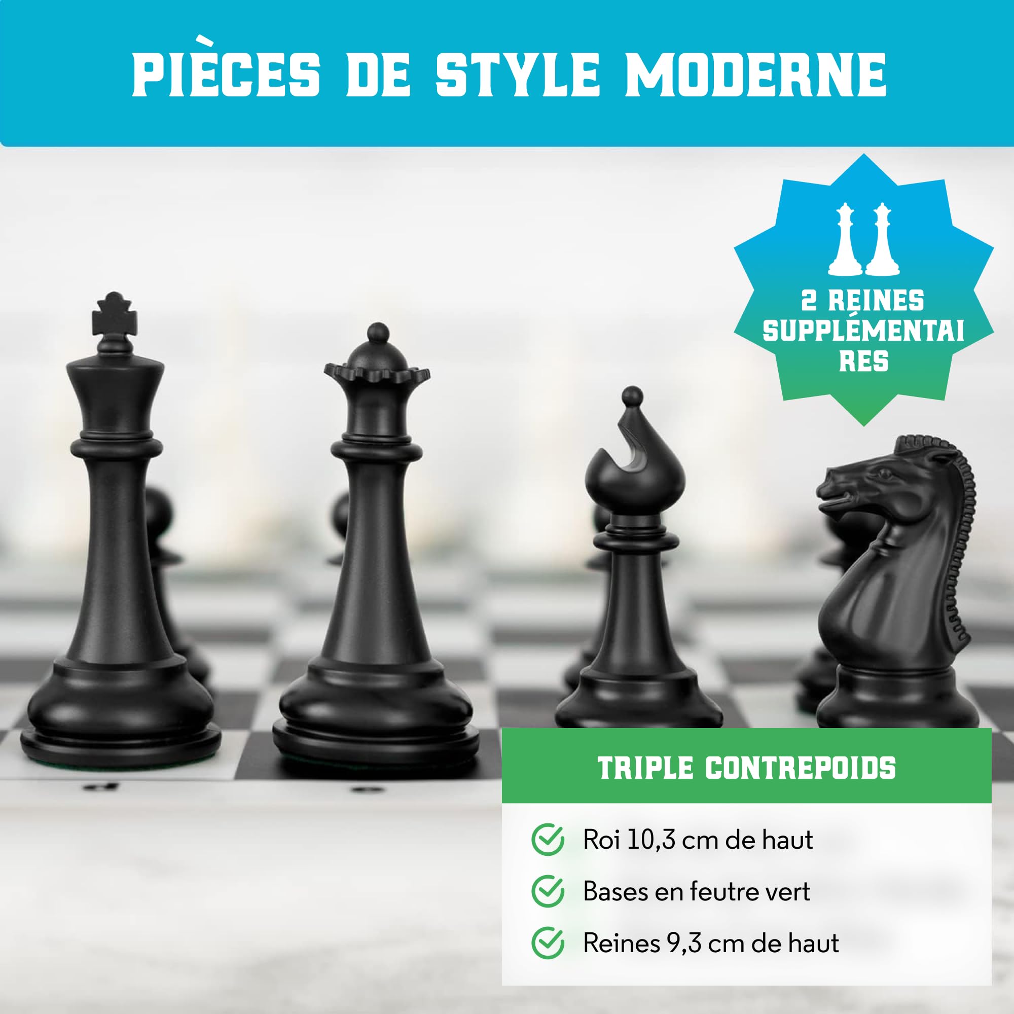 Best Chess Set Ever 3X: Jeu d'Échecs Professionnel, Échiquier Silicone Pliable et Réversible 50x50 cm, Pièces Staunton Modernes à Poids Triple (Roi 10,3 cm), Échecs Tournoi pour Adultes et Enfants