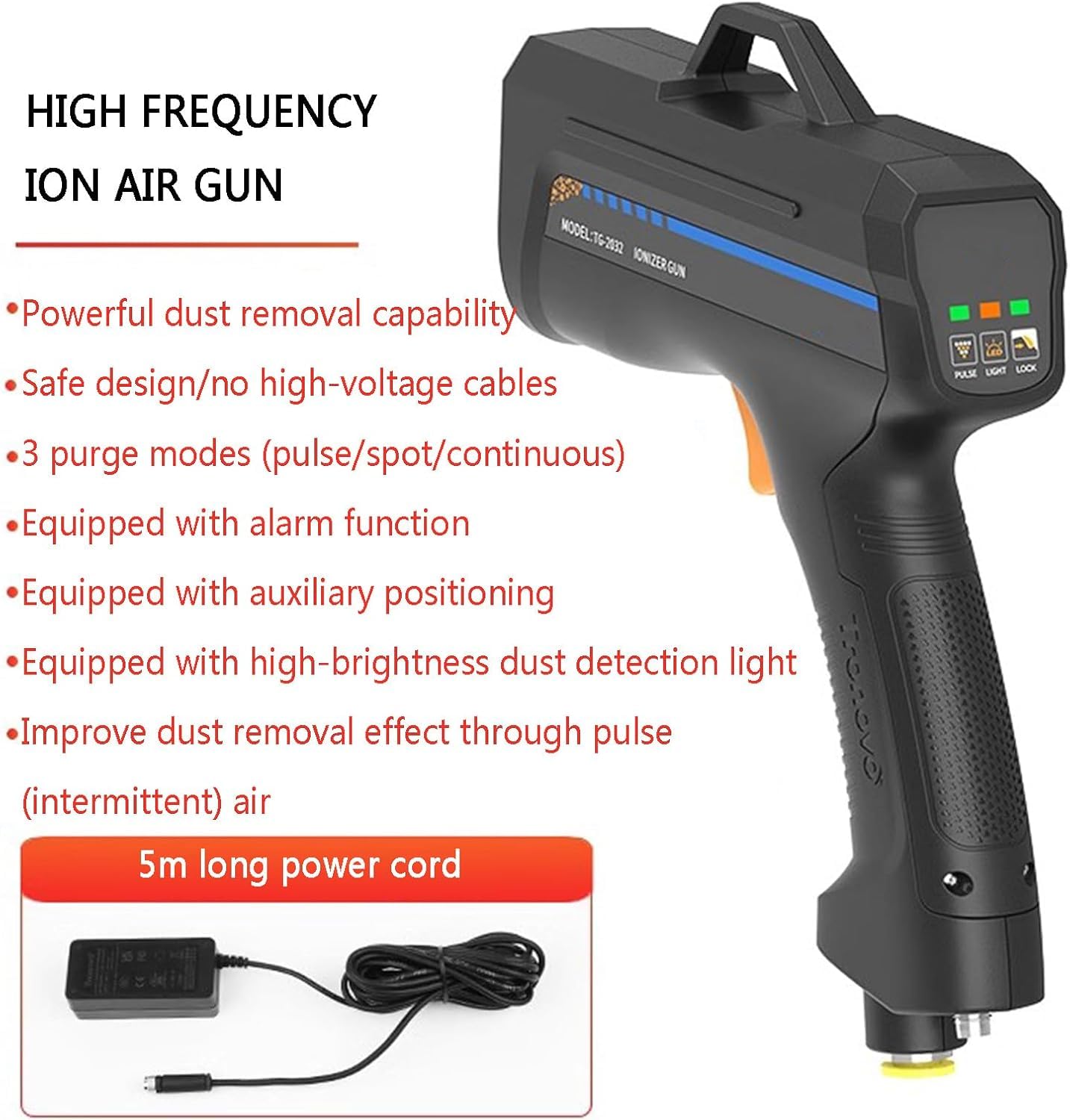 COYEUX Pistolet gazowy jonizujący, ręczny pistolet antystatyczny, równowaga jonów elektrostatycznych, z czujnikiem kurzu, skuteczne i bezpieczne rozwiązanie antystatyczne