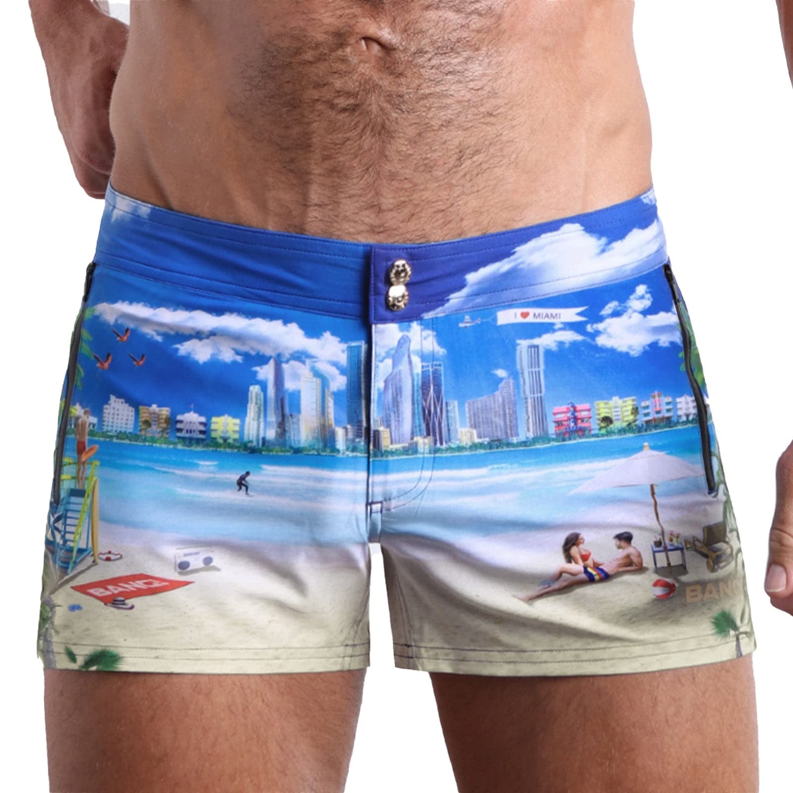 Bang Men's SwimwearBeach Shorts - Flexible Stretch QuickDry All-Use Swimsuit (WISH YOU WERE HERE - L)