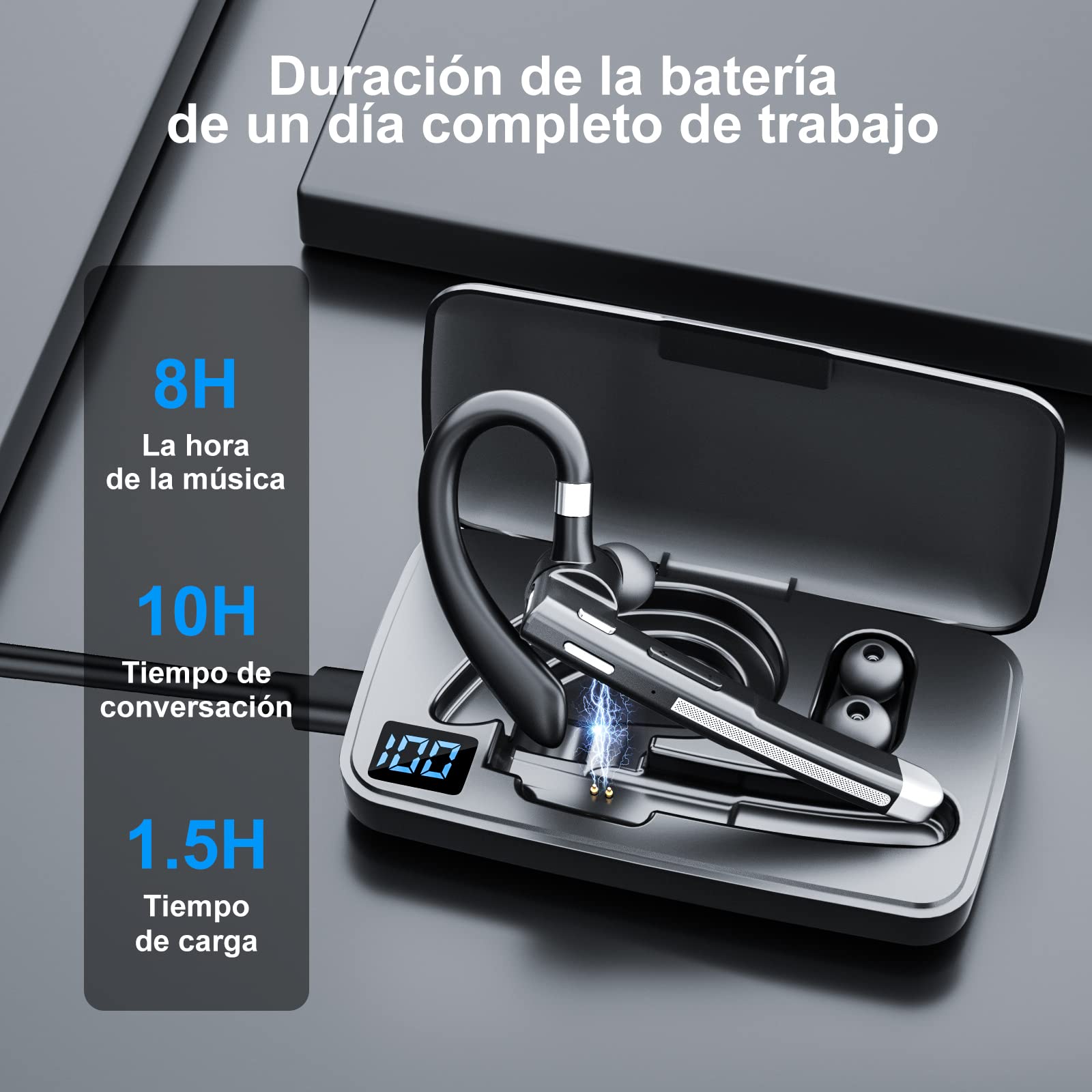 Manos Libres Auricular Bluetooth Auricular inalámbrico Bluetooth Mano Libre con HD CVC8.0 Micrófono Dual Cancelación de Ruido Manos Libres Auricular Bluetooth