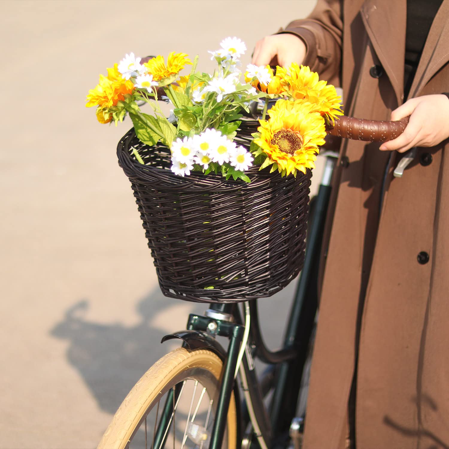 AVASTA Cestino per Bici per Bambini in Vimini per 12 14 16 18 20 Pollici Bici per Ragazze Scooter Triciclo Accessori per Bici per Bambini con Cinghie in Pelle Colori Multipli