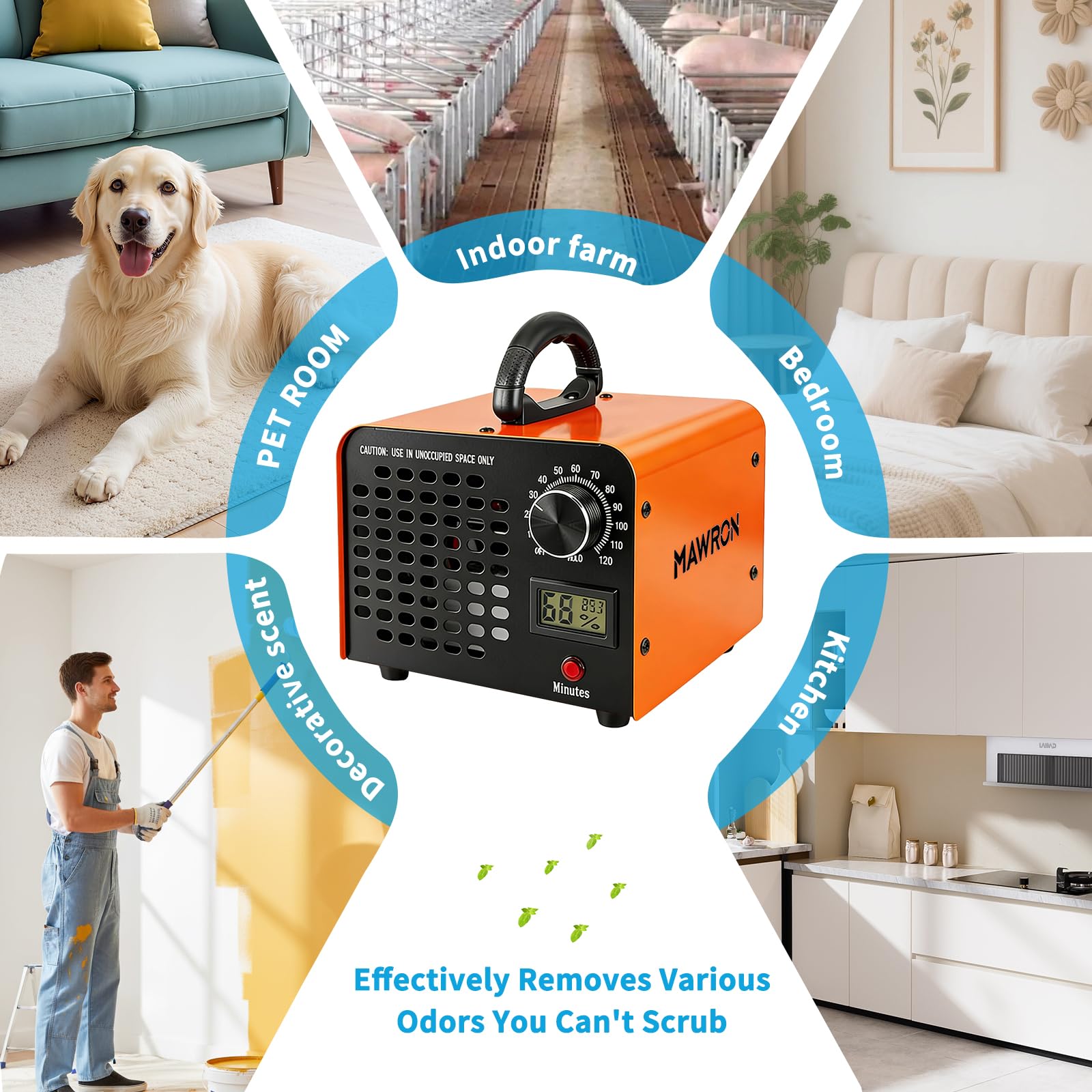 Generador de ozono 40000 mg/h, purificador de aire de ozono hasta 300㎡, temporizador de 120 minutos, ozonizador O3 para coches, garajes, apartamentos, hoteles, cocina y mascotas, limpieza de olores