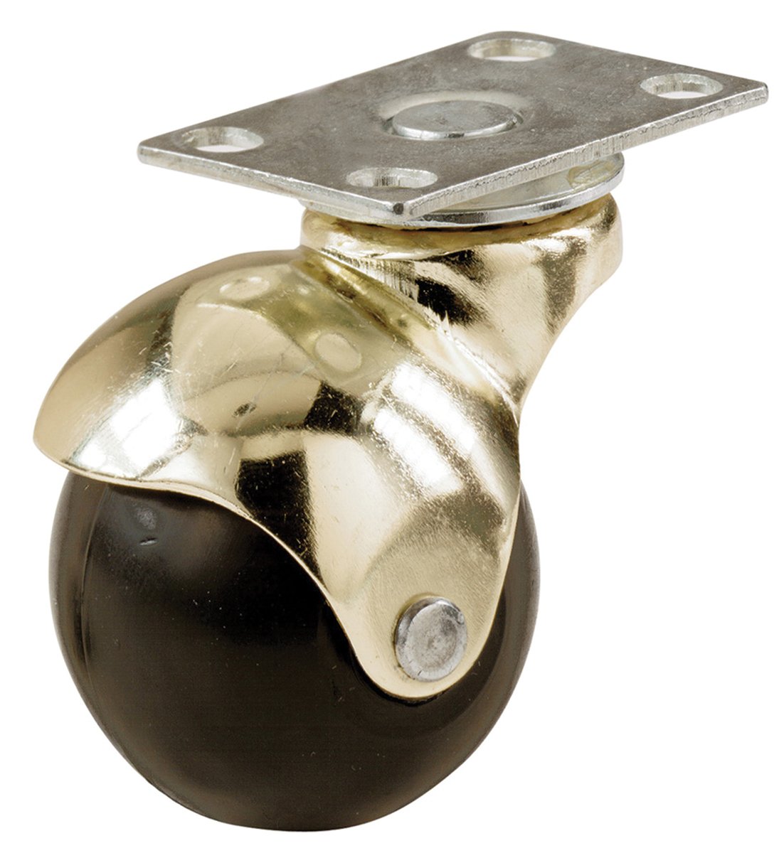 Shepherd Hardware9517 2-Inch Office Chair Plate Caster, Bright Brass Hooded Ball,Black
