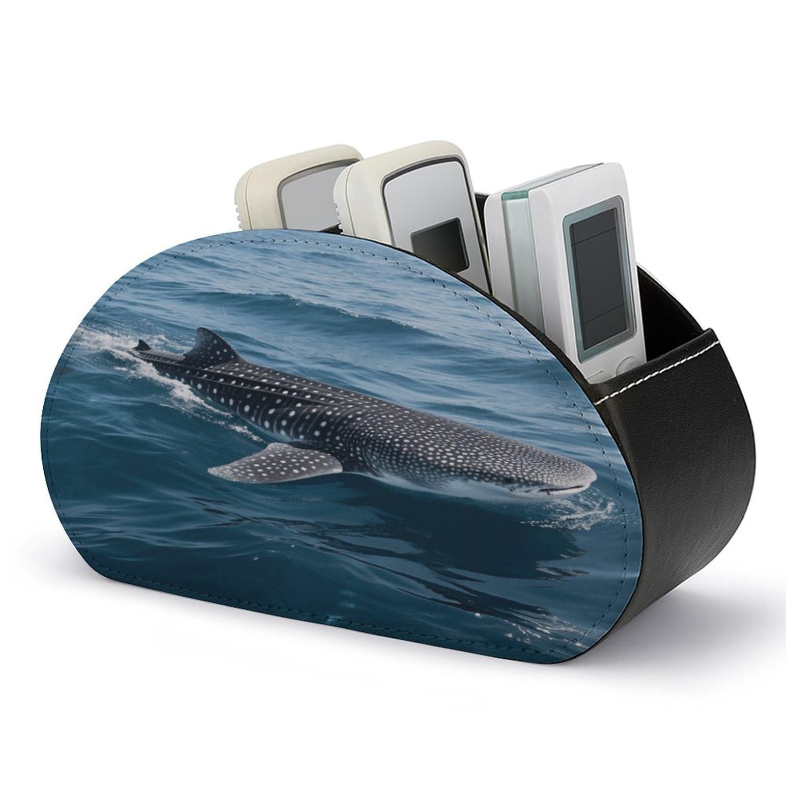 VstaDank Whale Shark Remote Control Holder with 5 Compartments PU Leather TV Remoter Caddy Desktop Organizer TV Remote Holder Remote Box for Media Controllers Office Supplies