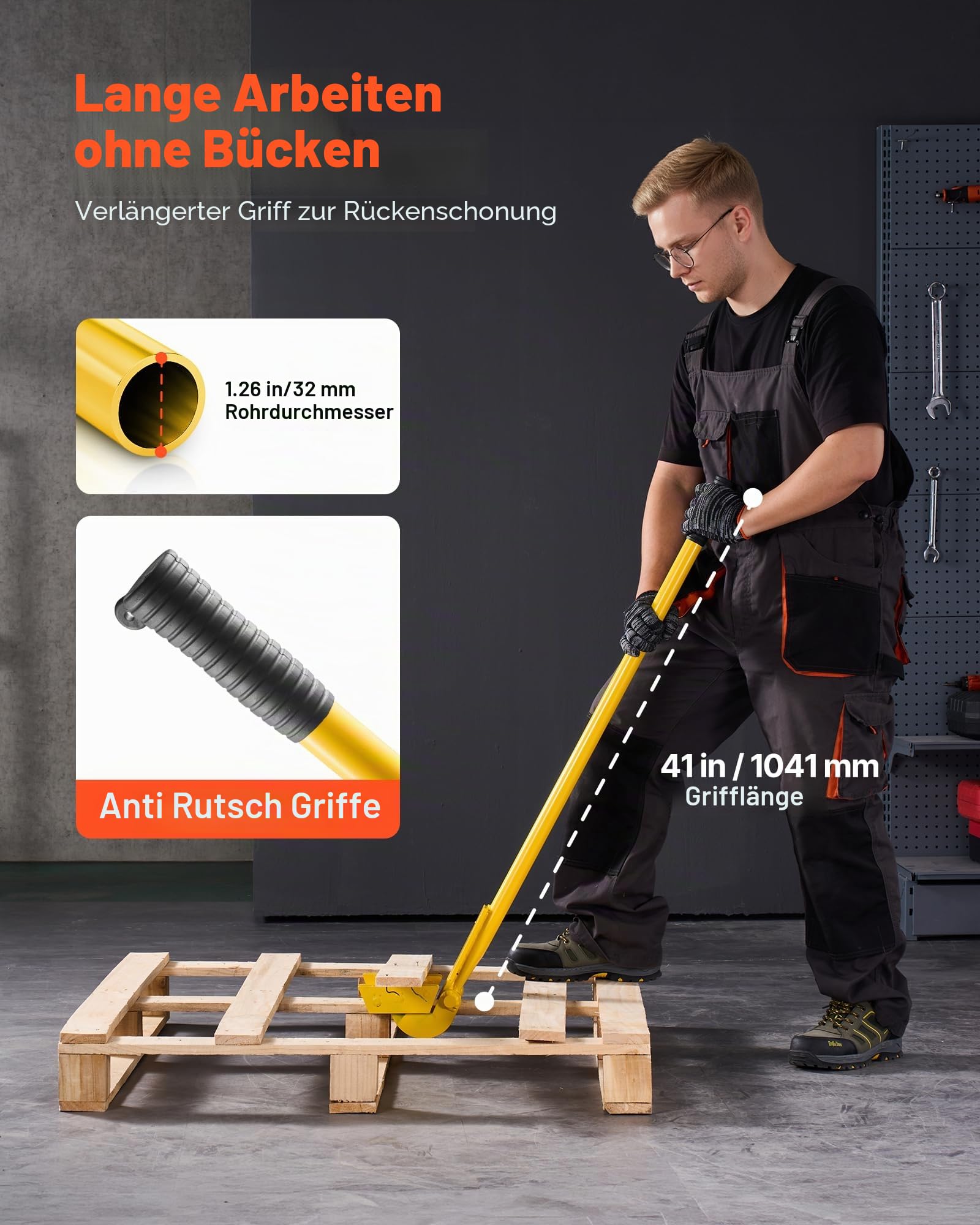 VEVOR Brecheisen 113 cm, Brechstange, 907 kg Belastbarkeit, Abbruch-& Hebelstange zum Entfernen von Terrassendielen, für Bodenbeläge, Rahmenkonstruktionen, Dächer, Verkleidungen & Trockenbauwände