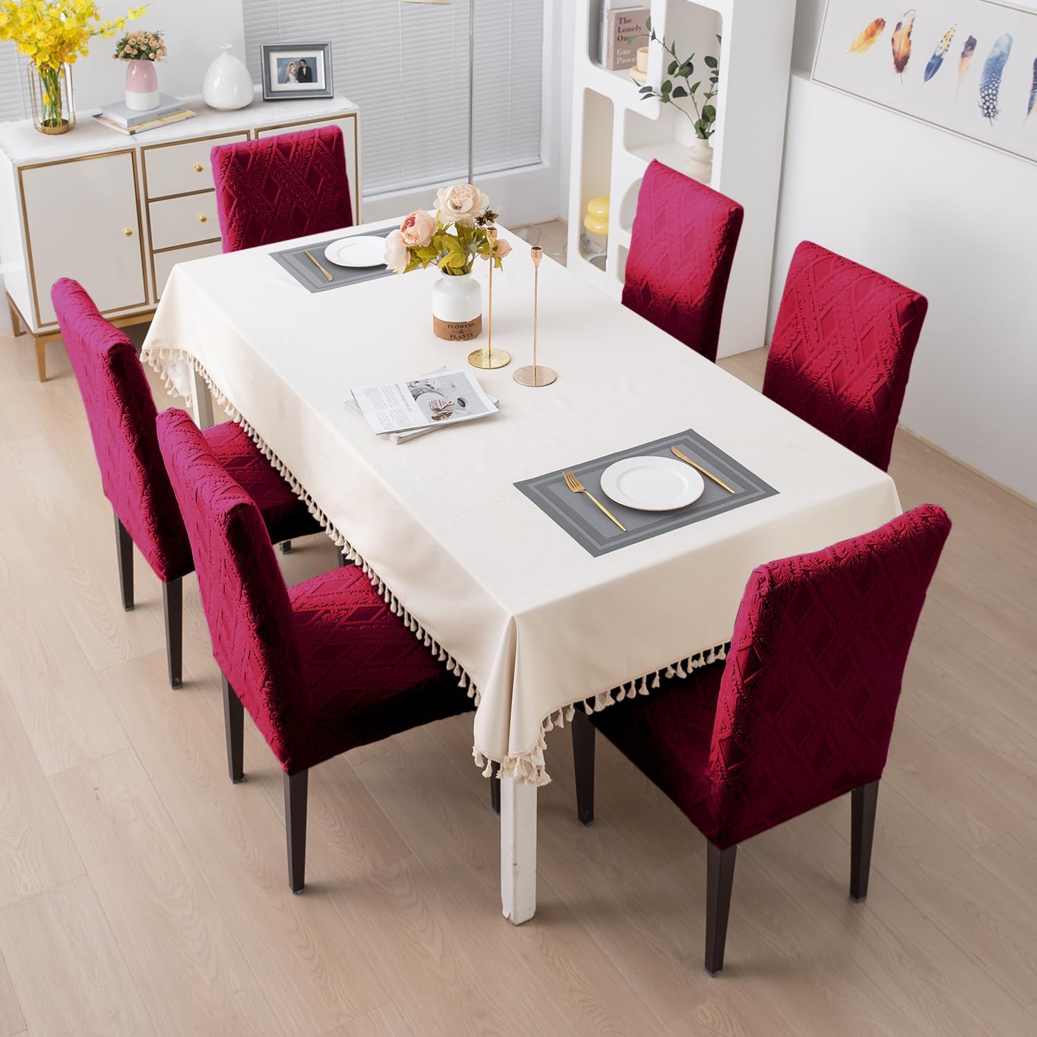 Styleys JCMC40 - Funda elástica para silla de comedor (6 unidades, color rojo, JCMC40)