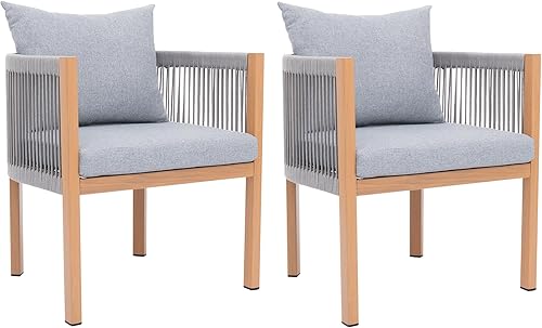 Juego de 2 sillas de comedor al aire libre, juego de muebles de patio de mimbre con reposabrazos, sillas de patio acolchadas para mesa de comedor,