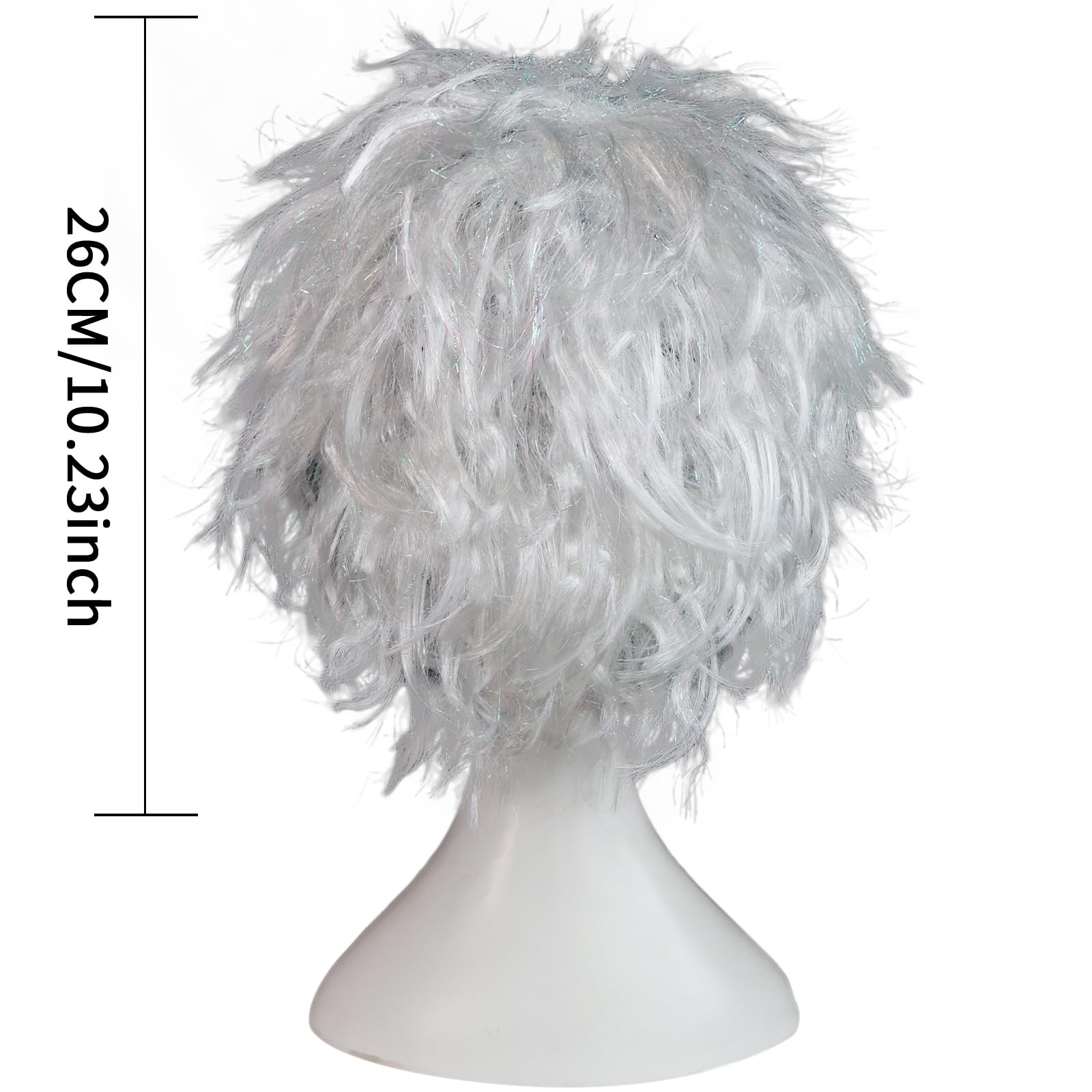 BECULINA Silver Spiky Wig with Hair Cap Mens Short White Layered Wigs with Bangs for Men Silver Messy Fluffy Cosplay Wig for Halloween Christmas Party Costume Outfit Hair - Image 4