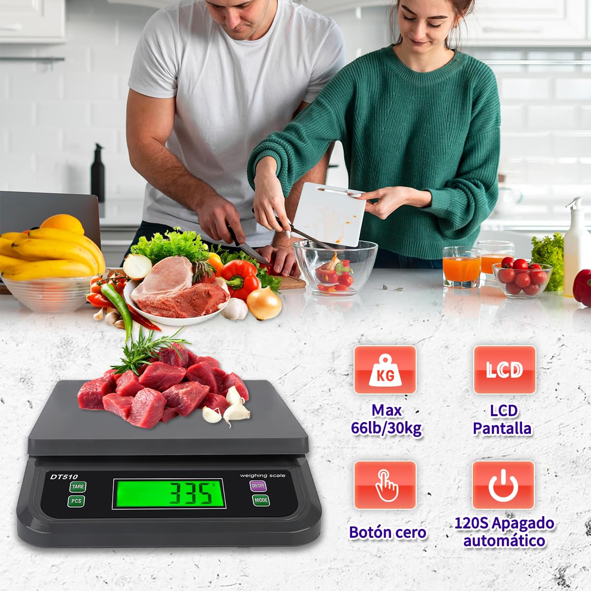 bascula de Cocina 30kg/66lb bascula Profesional panaderia para Peso Fruta bascula panaderia con Función Tara y PCS 6 Unidades g/oz/LB/kg/TL/CT bascula Cocina Grande