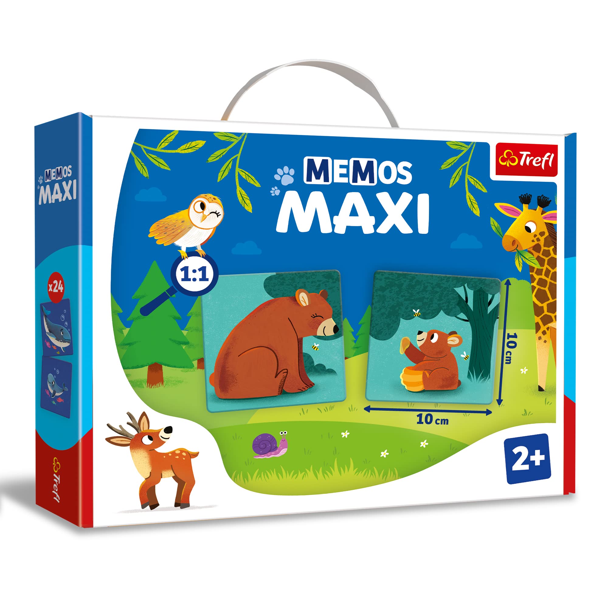 Trefl - Memos Maxi-Tiere und ihre Kinder - Lernspiel für die Kleinsten, Bildpaare Finden, große Elemente und Dicker Pappe, klassisches Gedächtnisspiel für Kinder ab 2 Jahren