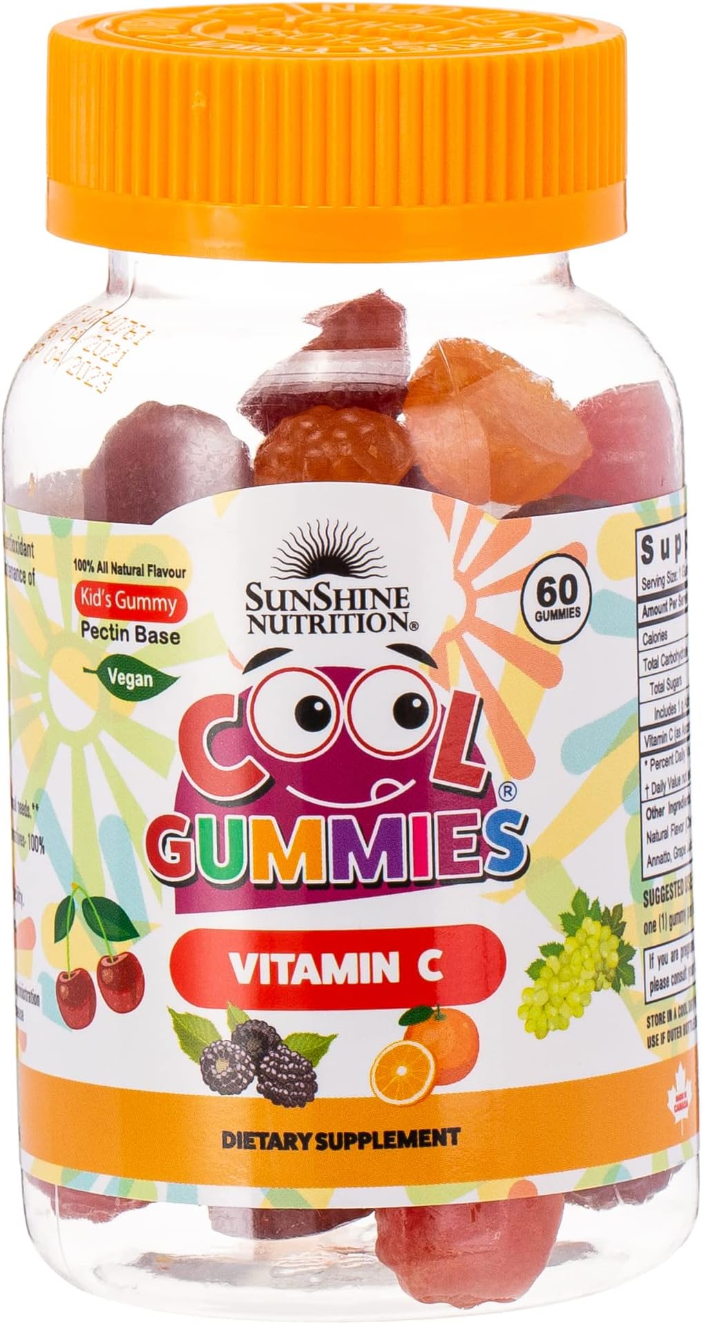 Sunshine Nutrition Cool Gummies With Vitamin C For Kids, 60 Gummies | 100% All Natural Flavor | Gluten Free