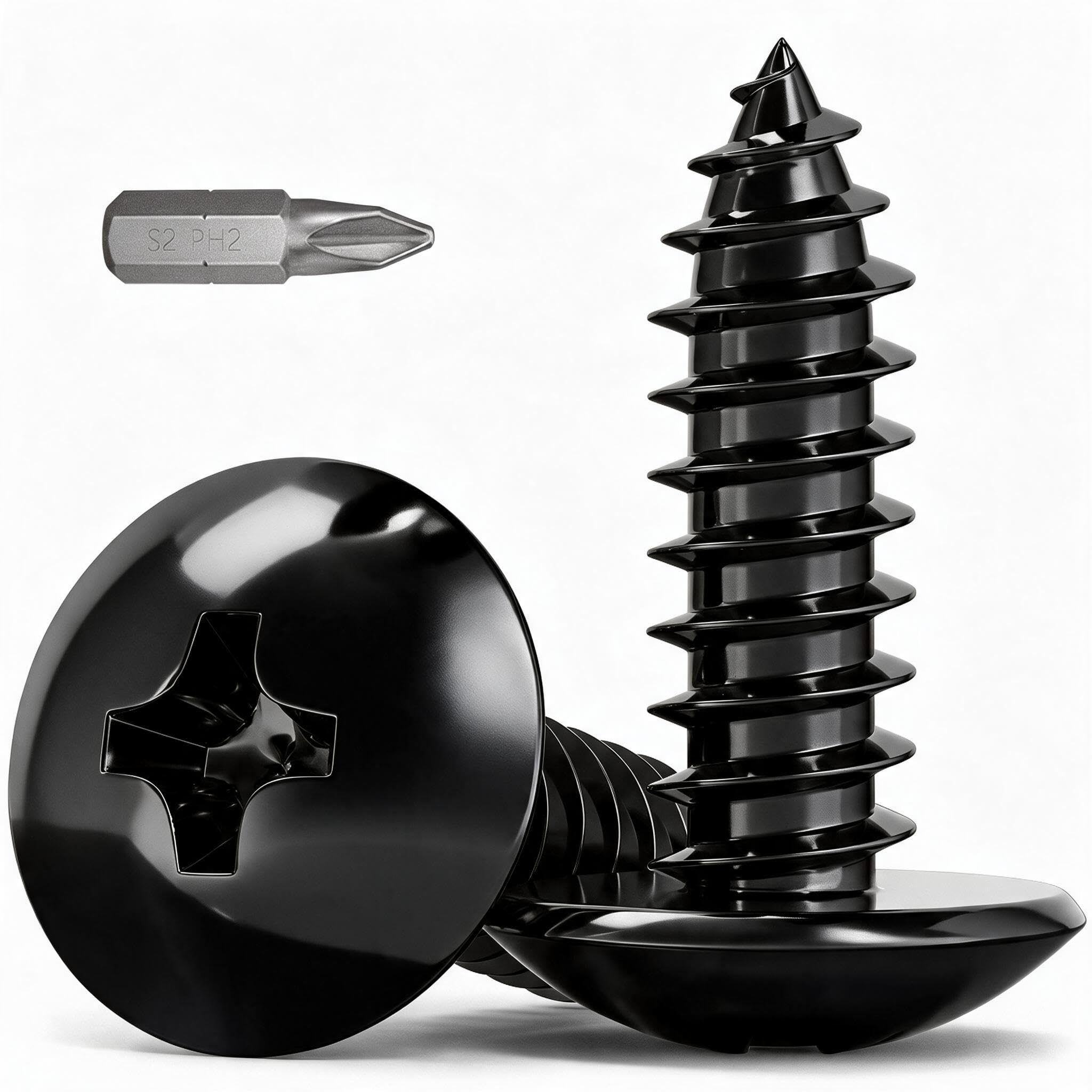 Wavanta 100Pcs M3 x 12mm Black Self Tapping Screws, Large Head Wood Screws