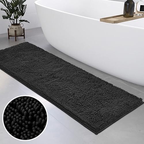 Miniatura 8 de HOMEIDEAS Alfombra de baño negra de 20 x 60 pulgadas, ultra suave y absorbente, antideslizante, lavable a máquina, felpilla gruesa, alfombra de