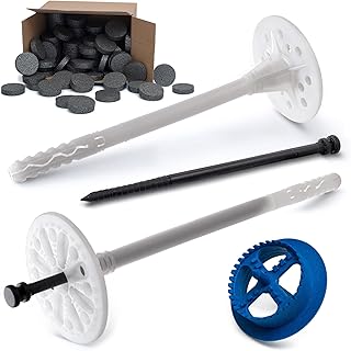 WDVS SET (Ø10x70mm Dämmstoffdübel mit Kunststoffnagel 100St + Grau Styropor Rondelle 100St + Styroporfräser 1St) Satz für Fassadendämmung Wärmedämmung EPS Abdeckkappen Fräse Tellerdübel ETA