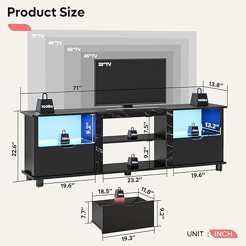 Miniatura 2 de Bestier Centro de entretenimiento para juegos de 70 pulgadas con cajones, soporte de TV LED para TV de 75 pulgadas, soporte de entretenimiento para