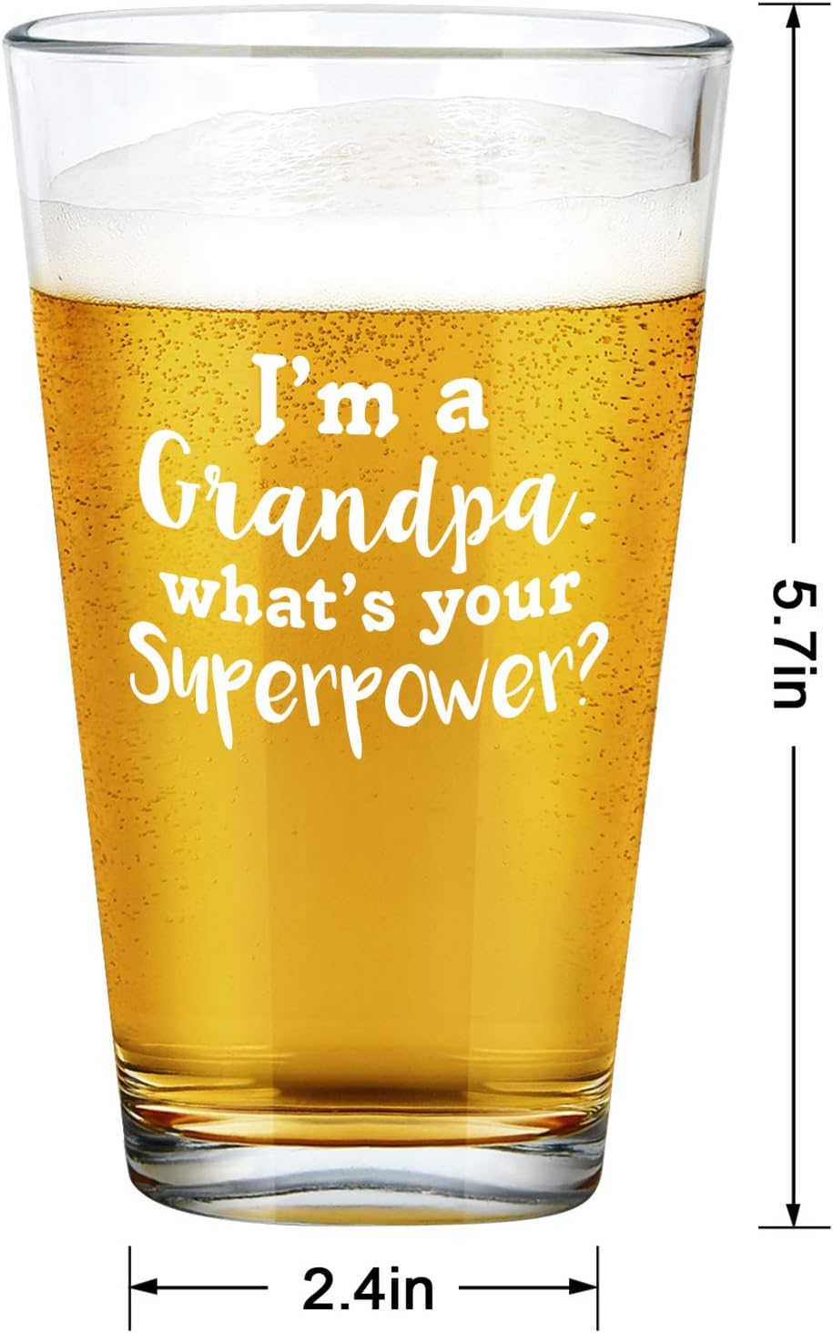 Blасk Frіdау Sаlе 2022 Father's Day Gift, I'm a Grandpa, What's Your Superpower Beer Glass for Grandpa New Grandpa To Father’s Day Christmas Birthday, Funny 15Oz Drinking Glass for Beer Wine Water Cocktail