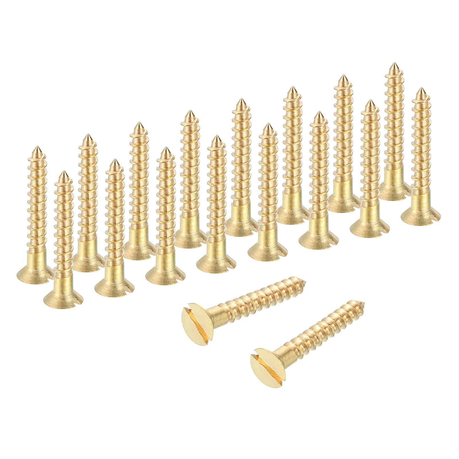 sourcing map Wood Screws, M3 x 20mm Brass Slotted Flat Head Self Tapping Screw Quick Metal Self-Tapping for Indoor Household Appliances Furniture Woodworking Pack of 28