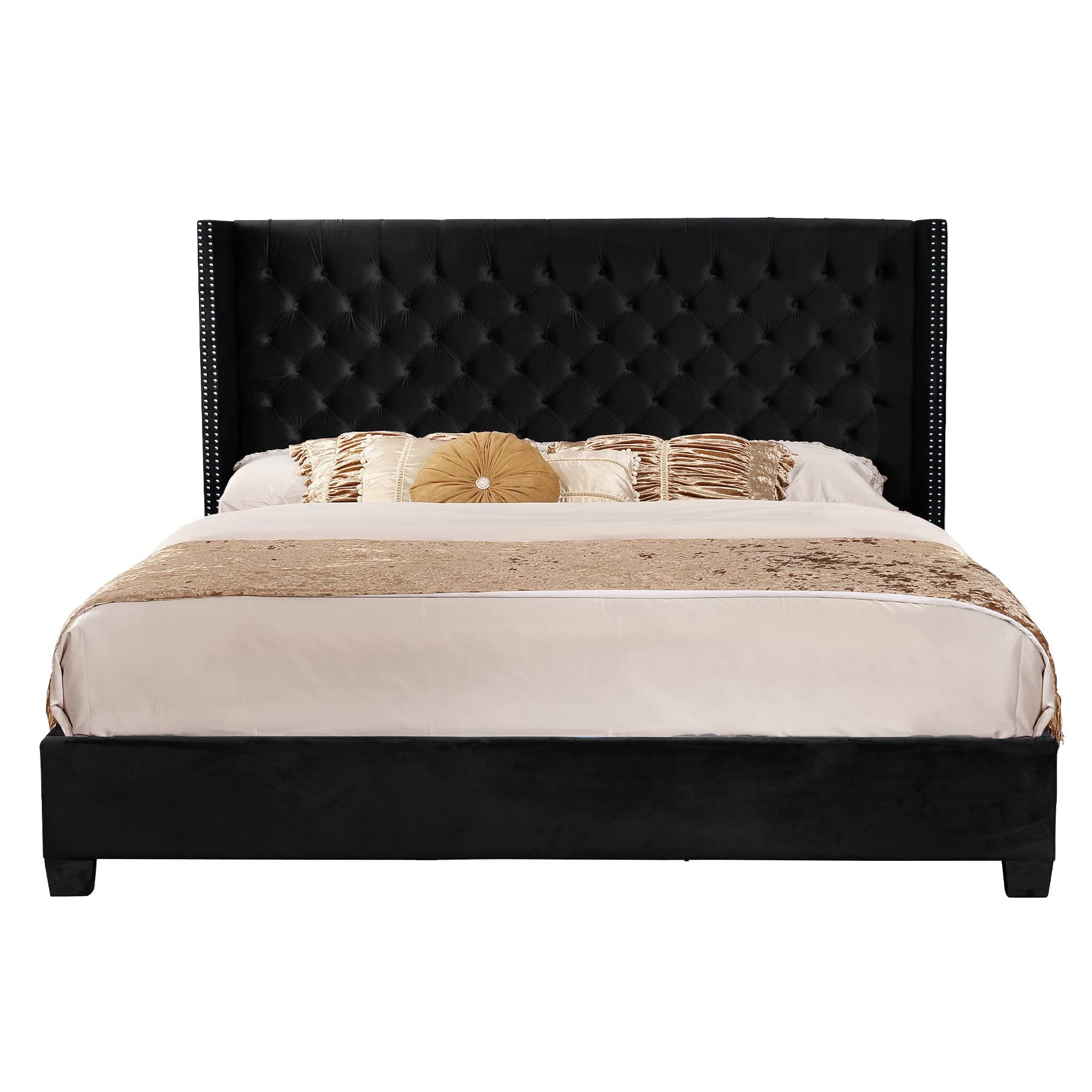 Buy NHI Express Contemporary Velvet Upholstered Deep Button Tufting Solid Frame Platform Bed
