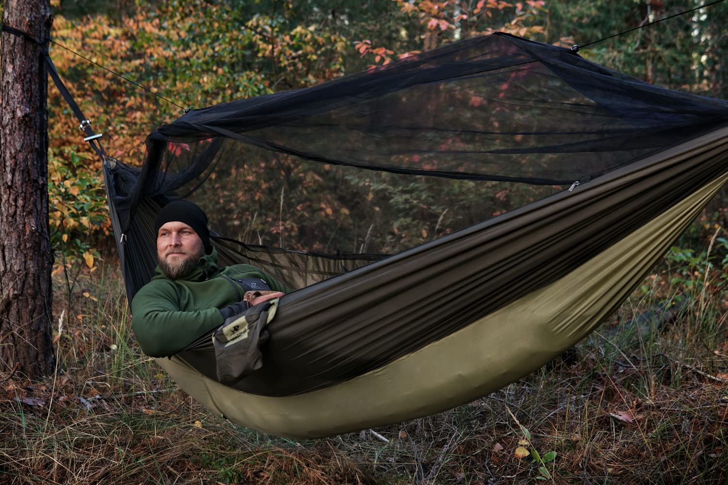 AMAZONAS Thermo Set | Set aus Ultra Light Hängematte Moskito Traveller Thremo, Isomatte und T-Strap | bis 200 kg | Grün