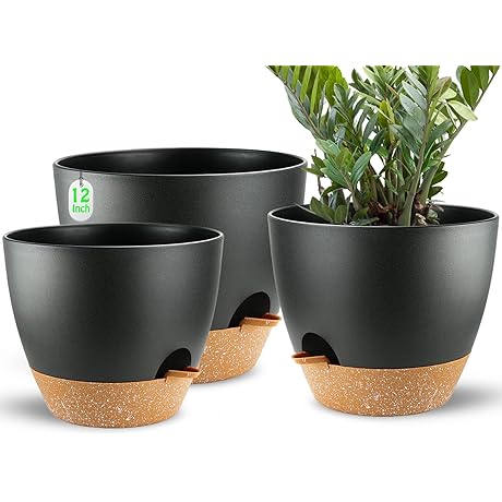 Self Watering Planters Large Outdoor and Indoor - Modern Design Plant Pots with Drainage Holes