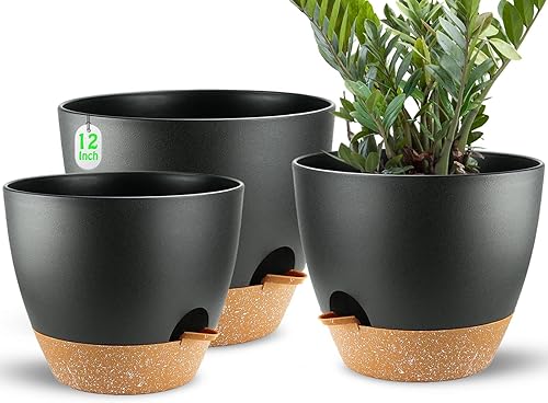 Macetas grandes de riego automático para exteriores de 91012 pulgadas para todas las plantas de la casa, macetas de plástico negro con orificio de