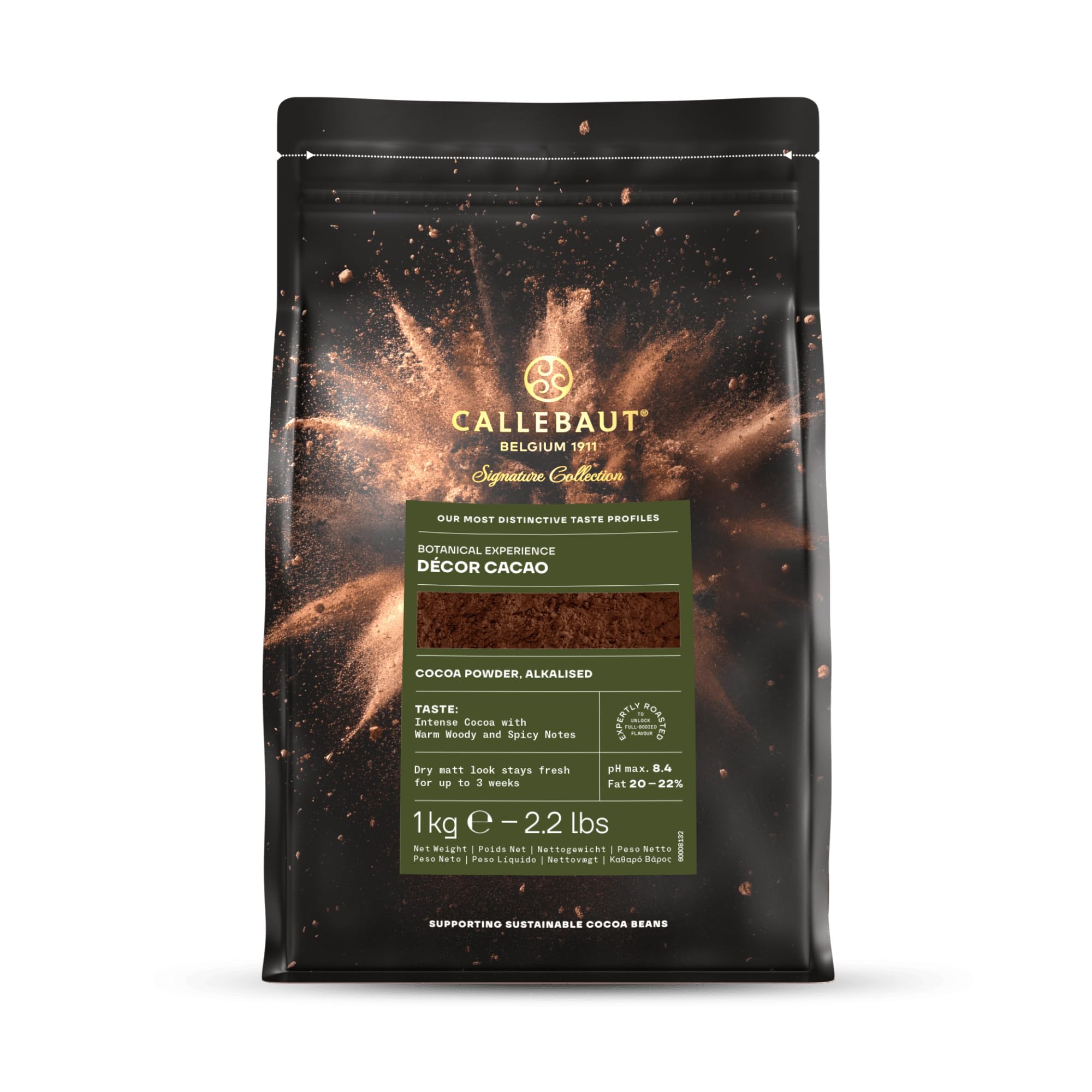 Callebaut Signature Collection Botanical Décor Cacao en polvo alcalizado 20-22% grasa hidrofóbico 1 kg
