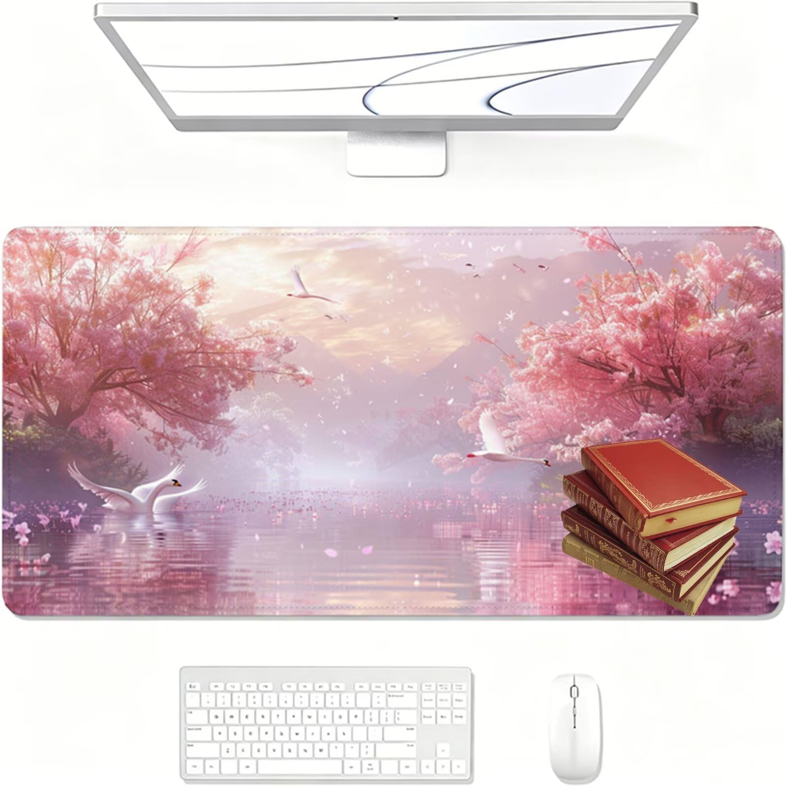 Tapis de Souris Gaming XXL,900x400x3mm Tapis de Souris Rose,Grand Tapis de Bureau sous Main avec Surface Spéciale Améliore la Vitesse et la Précision,Imperméable Mouse Pad lac pour Jeux,Bureau XF-337