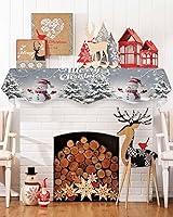 Vista 3 de Bufanda de Navidad gris para chimenea, muñeco de nieve gris para chimenea, decoración de mantel de Navidad con copo de nieve de invierno, cubierta