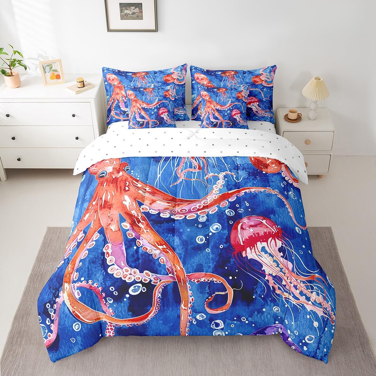 Juego de cama en una bolsa de calamar y medusas individual 7 piezas