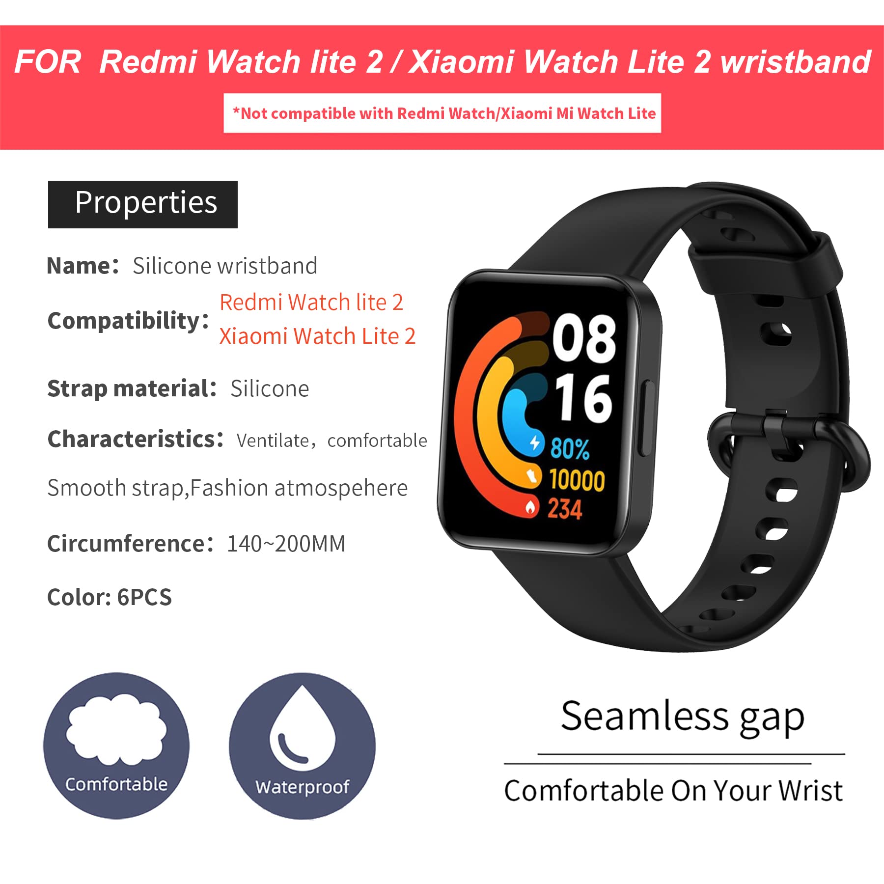 6 Cinturini Colorati Per Xiaomi Watch 2 Lite - Braccialetti Silicone Ricambio - Foto 5