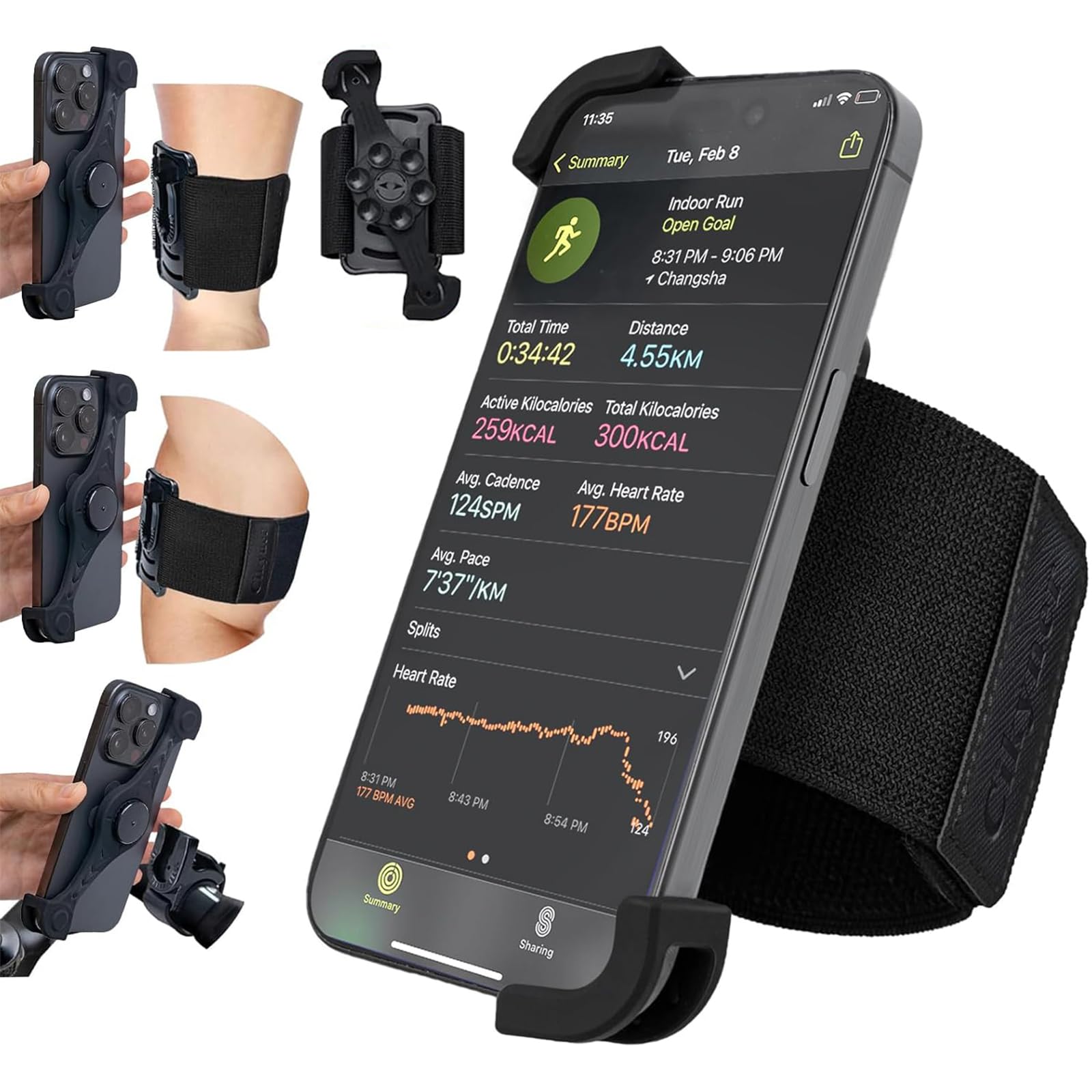 Cikyner Fascia da braccio girevole 3 in 1, supporto per telefono da corsa rimovibile per iPhone da 11,4 a 17,8 cm, palestra, escursionismo