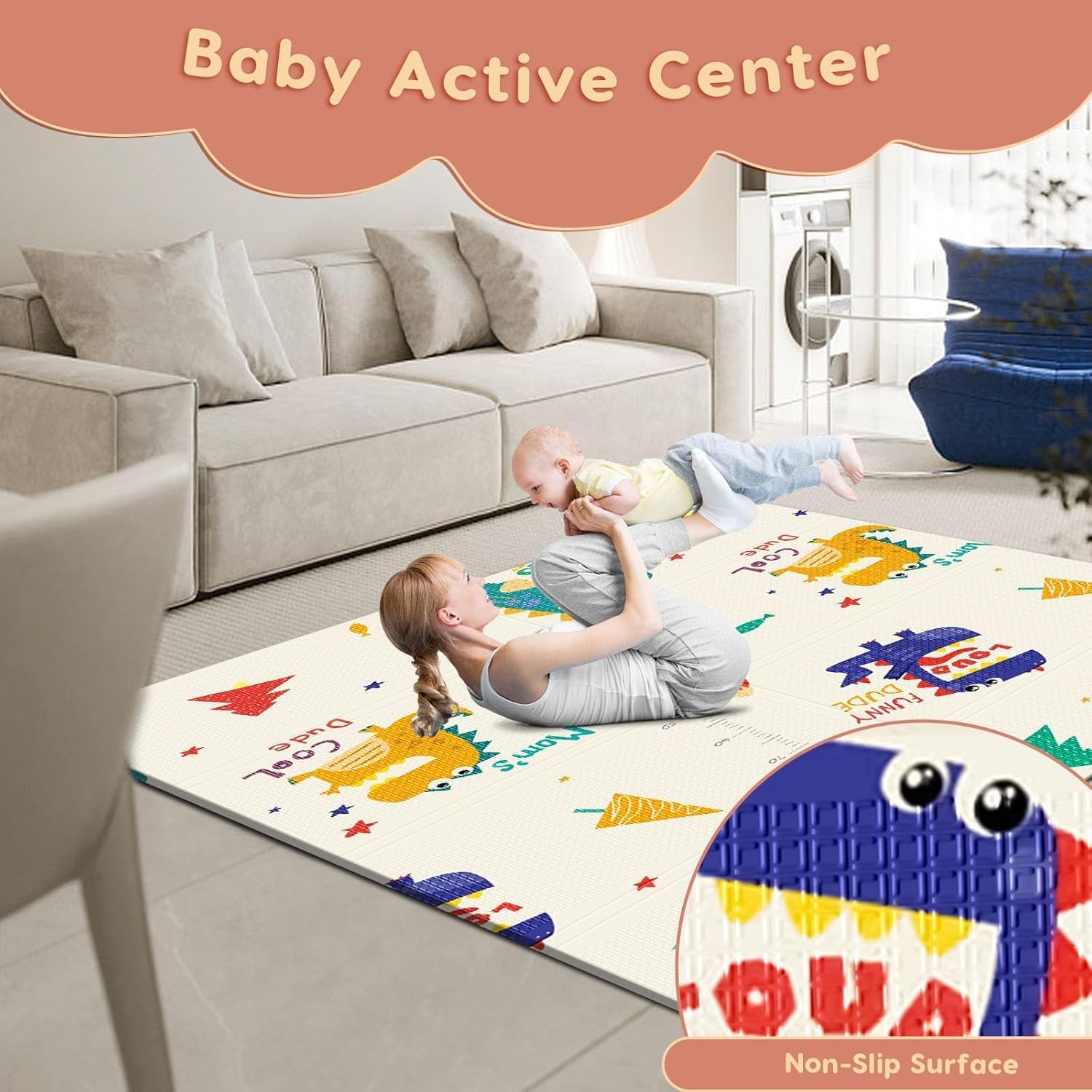 Baby Playpen Mat, 74" × 50“ Baby Play Mat for Floor, Baby Playmat for Playpen, Thick Ultra Soft Playpen Mat for Playing or Crawling, Provides Cushioning, Double-Sided Pattern