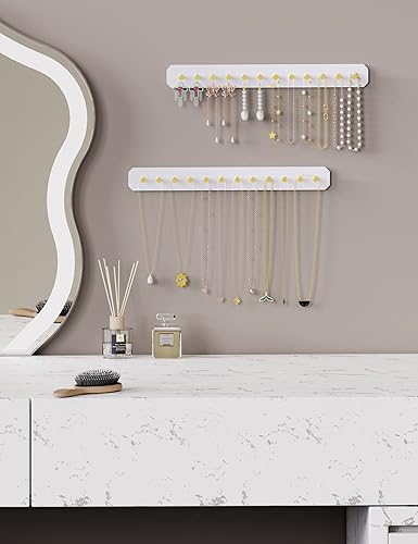 Miniatura 2 de NiHome Organizador de joyas de acrílico montado en la pared, paquete de 2 unidades, ganchos de acero al carbono resistentes para tocador, baño