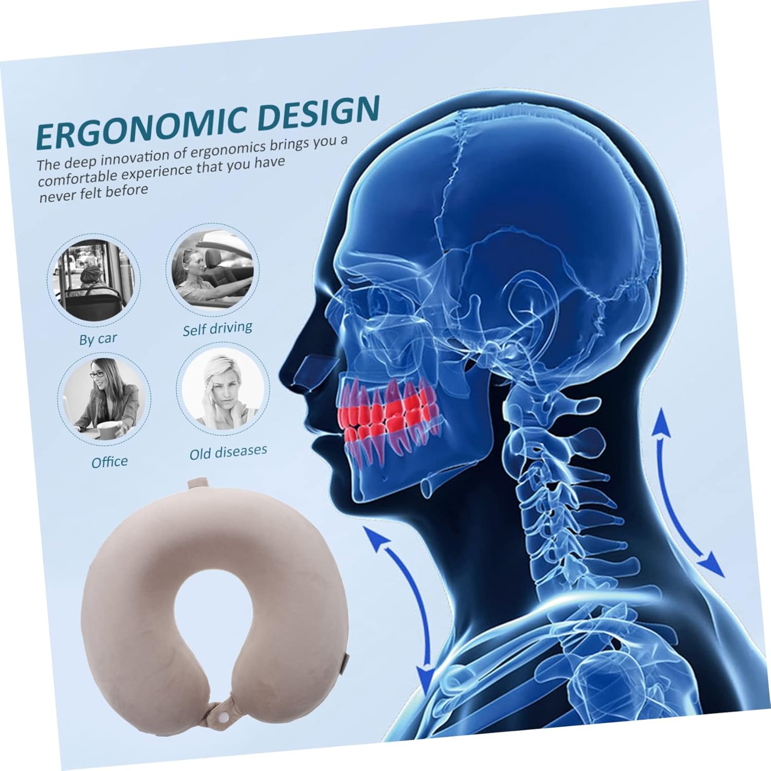 Cabilock 2pcs Travel Neck Pillow Portable Soft U-Shaped Neck Support for Comfortable Sleep Planes Trains and Cars Memory Foam Khaki