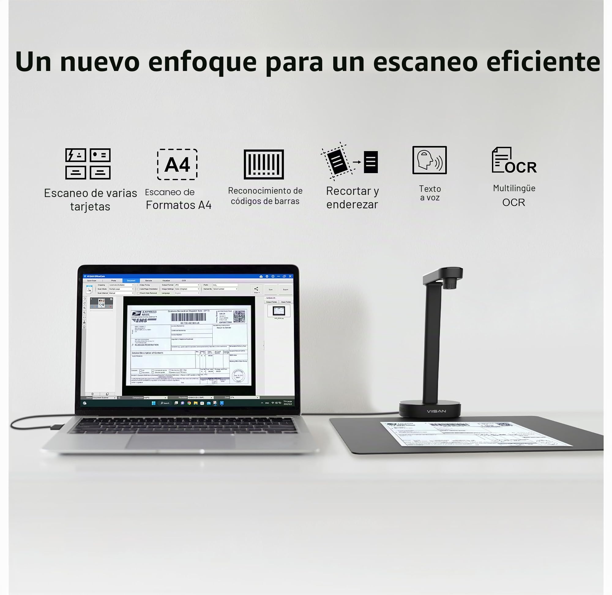 VIISAN Escáner de documentos, USB de 16 MP, tamaño de grabación A4, Deskewing, escaneo de documentos de varias páginas, tecnología OCR y TTS, funciona con Windows y MacOS