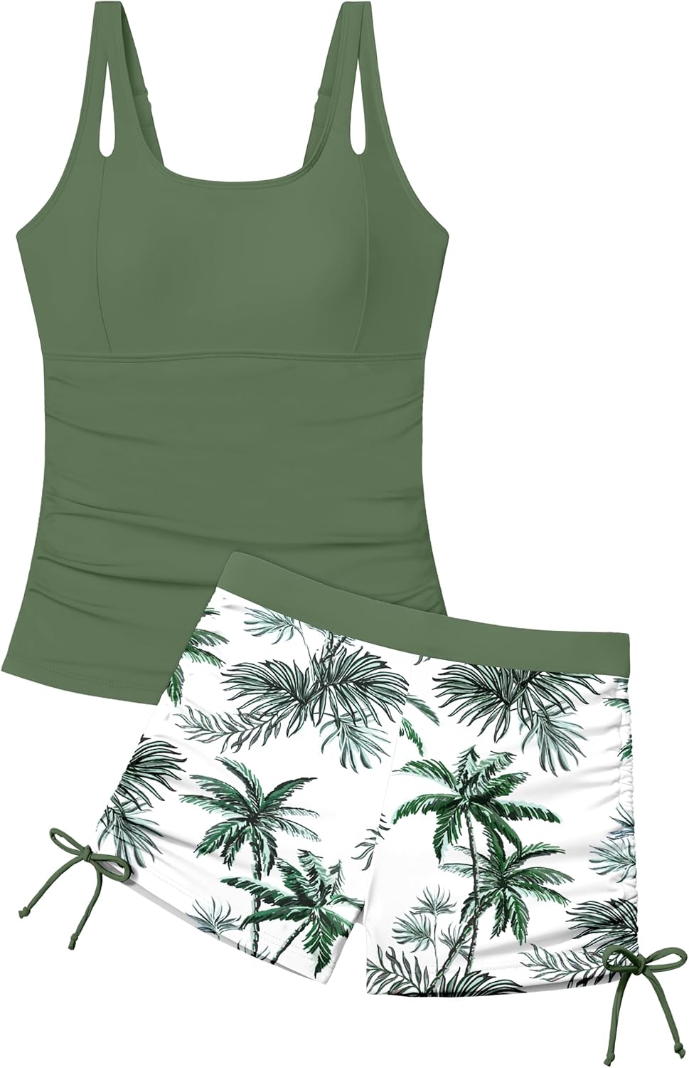 Girls Tankini Swimsuit 2 Piece Bathing Suits for Girls Square Collar Swim Tank Top and Drawstring Bottoms for 9-16Y