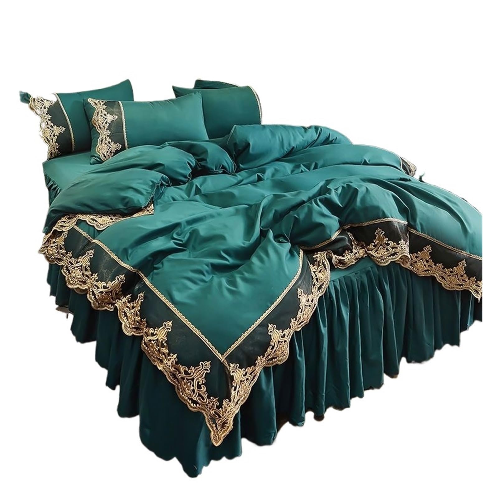GCYEIDMA Ruffle Duvet Cover Lace-trimmed Bed Skirt Four-piece Set, Thickened Matte Quilt Cover Three-piece(Color 2,150X200cm3pcs Set)