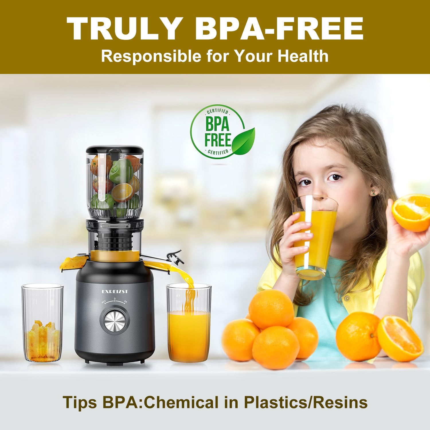Spremiagrumi lento – Grande apertura da 103 mm Vincitore del test di frutta e verdura 250 W spremiagrumi 95% senza BPA, ideale per la famiglia, sana alimentazione