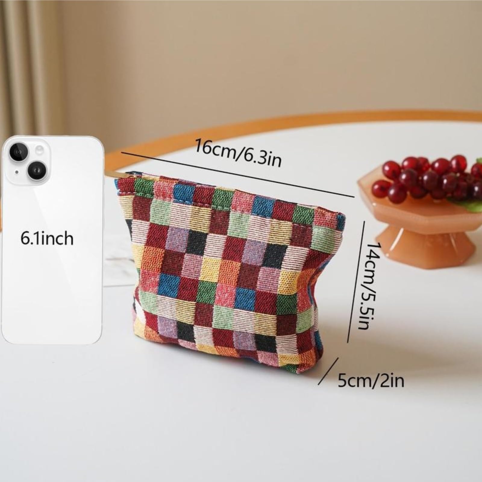 Neceser Maquillaje Neceser de Viaje a Cuadros for Bolso, Neceser de Maquillaje con Estampado de Cuadros Coloridos y Cremallera for Viajes de Mujer. Viaje
